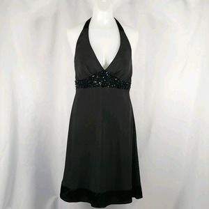 A-line halter black Midi cocktail dress